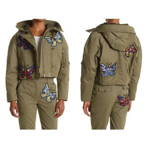 Jeremy Scott butterfly patch hooded crop jacket Size 8